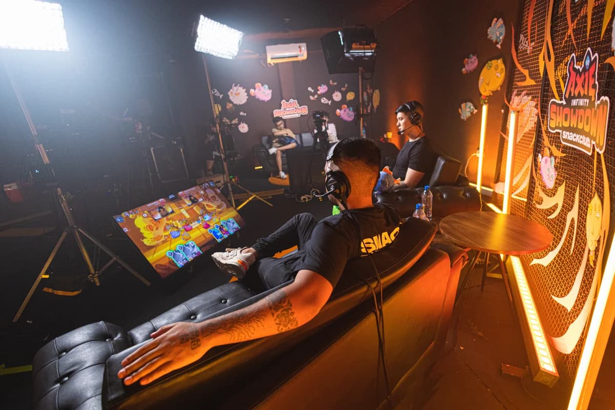 Players and crew at the Axie Infinity Showdown broadcast studio